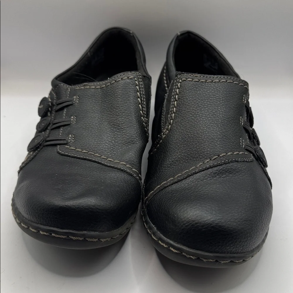 Clarks Ashland Effie Black Leather Slip-On Loafers Size 9 Comfort OrthoLite